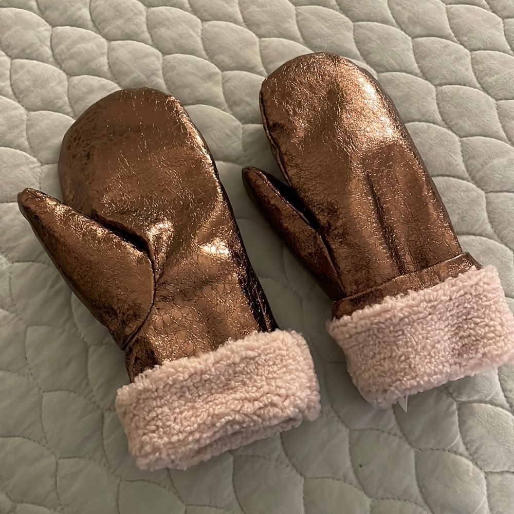 Anthropologie bronze metallic mittens - fully lined